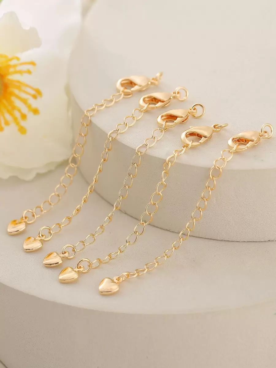 5pcs Heart Shaped Pendant With Lobster Clasp 18k Gold Plated Necklaces With Extension Chain, Suitable For Diy Jewelry Making