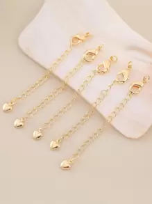5pcs Heart Shaped Pendant With Lobster Clasp 18k Gold Plated Necklaces With Extension Chain, Suitable For Diy Jewelry Making