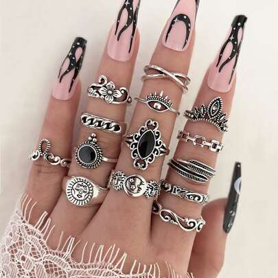 14入組眼睛和花朵裝飾戒指