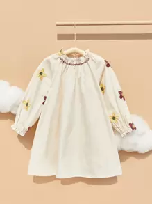 Fete 1buc rochie cu mâneci lanternă cu broderie florală