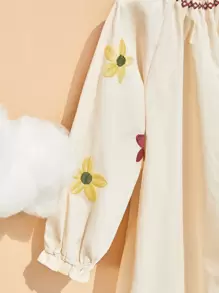 Fete 1buc rochie cu mâneci lanternă cu broderie florală