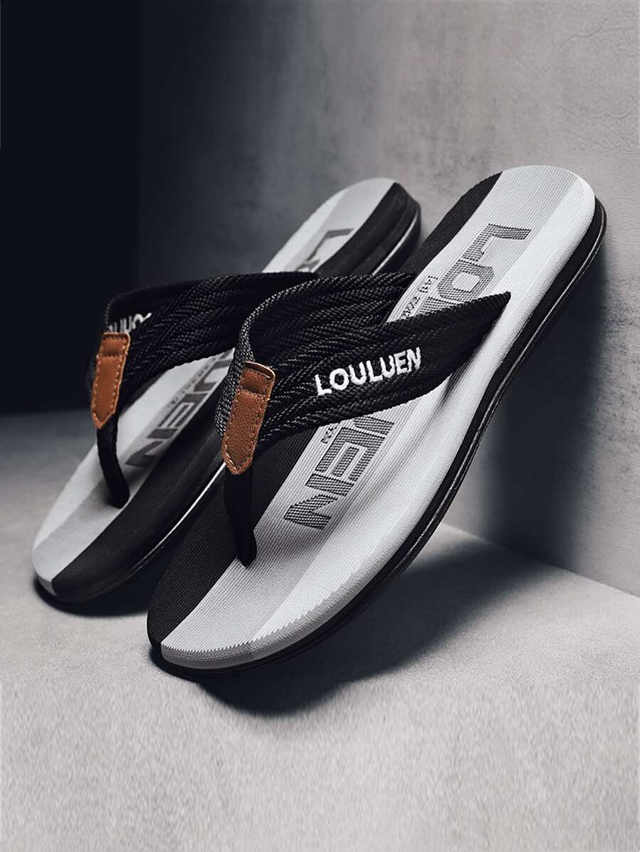 Men Letter Graphic Flip Flops - Black - View 1