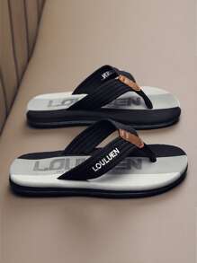 Men Letter Graphic Flip Flops - Black - View 2
