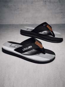 Men Letter Graphic Flip Flops - Black - View 3
