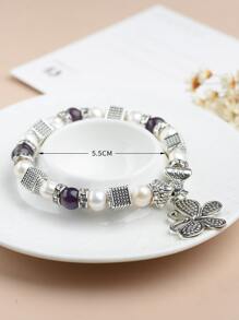 Bướm Charm Faux Pearl & chuỗi hạt trang trí vòng tay - Nhiều màu - Xem 4