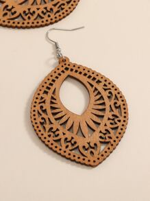 Pendientes largos con abertura de madera - Caqui - Ver 3