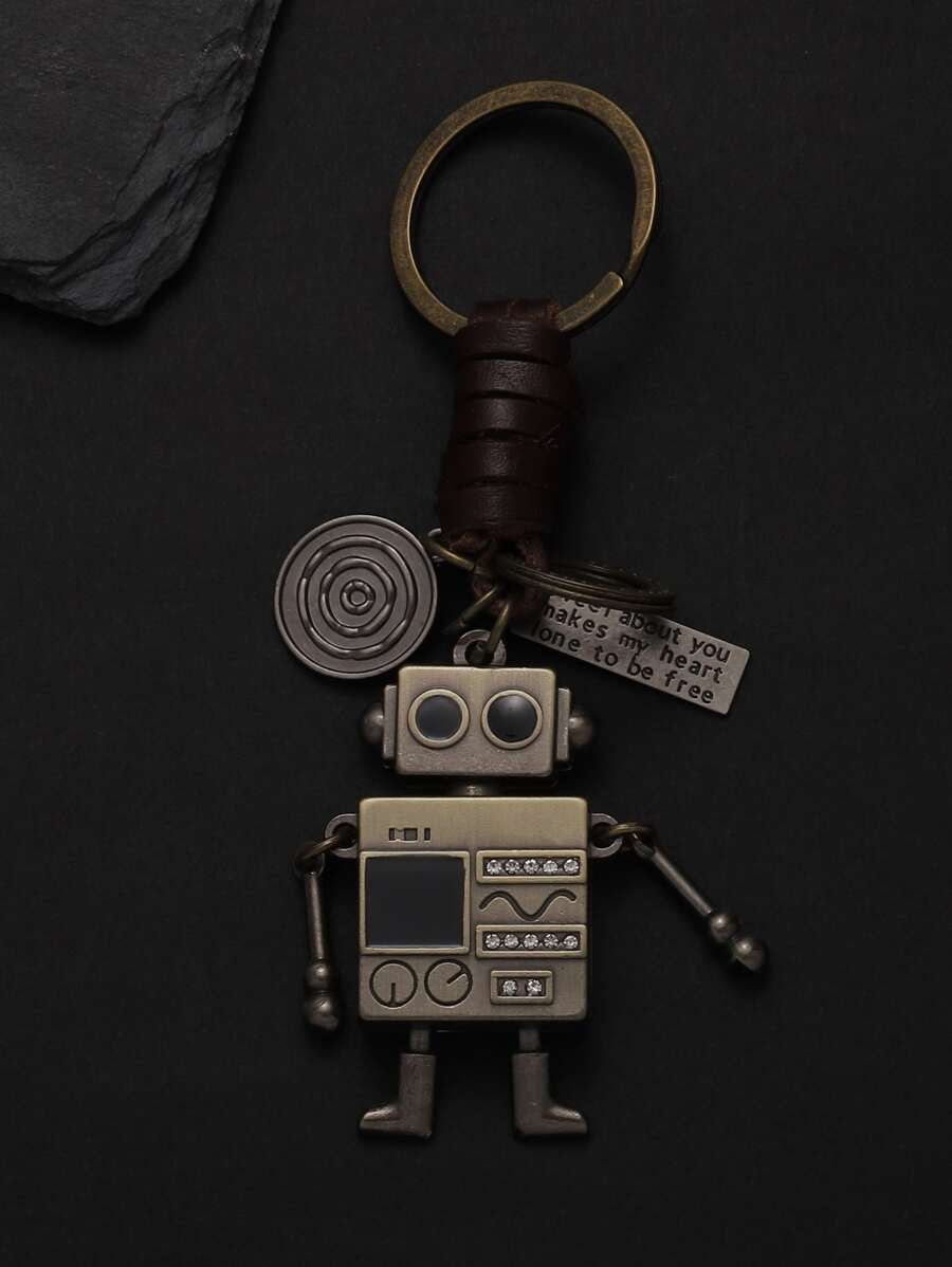 Men Letter Detail Robot Charm Keychain - Bronze - View 1