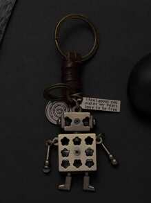 Men Letter Detail Robot Charm Keychain - Bronze - View 3