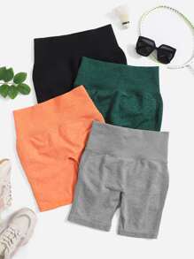 Yoga Basic 4pcs Seamless Scrunch Butt Sports Shorts - Multicolor - View 2