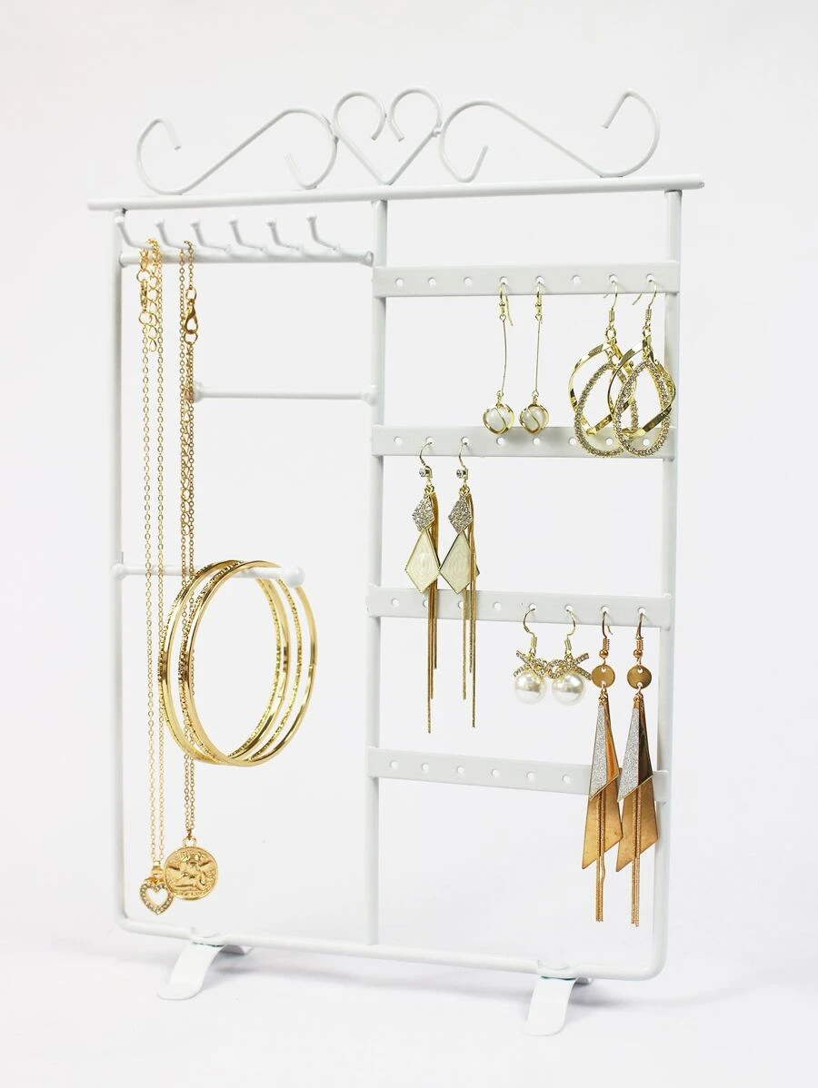 1 pieza estante de almacenamiento de joyería de hierro, organizador de joyería blanco simple con gancho para el hogar - Blanco - Ver 1