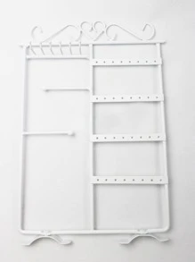 1 pieza estante de almacenamiento de joyería de hierro, organizador de joyería blanco simple con gancho para el hogar - Blanco - Ver 2