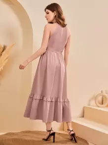 Mulvari 荷葉邊掛脖洋裝 - 藕粉色 - 查看 2