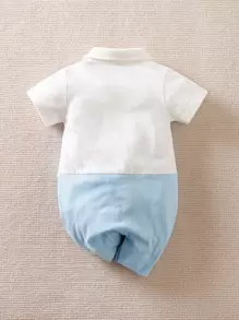 Yierying Bebé niño Mono de rayas con lazo delantero 2 en 1 - Celeste - Ver 2