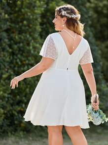 SHEIN Frenchy Plus Contrast Lace Butterfly Sleeve Dress - White - View 2