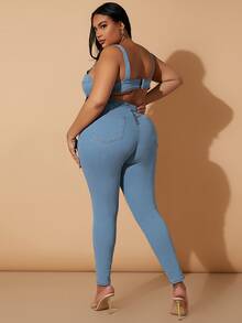 Jumpsuit overol mezclilla con abertura con cremallera trasera - Lavado ligero - Ver 2