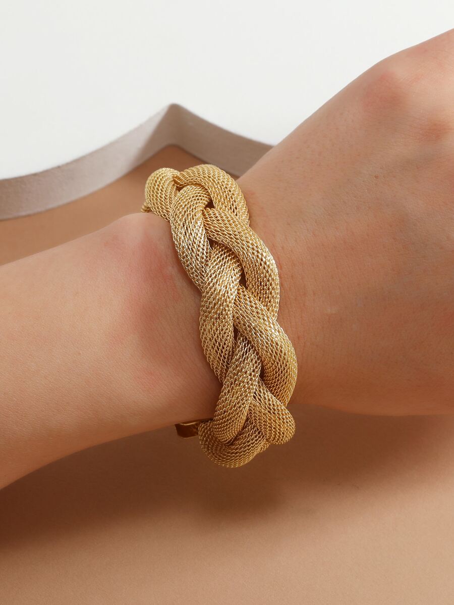 Pulsera abierta con diseño trenzado - Amarillo Oro - Ver 1