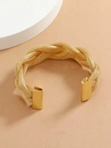 Pulsera abierta con diseño trenzado - Amarillo Oro - Ver 4