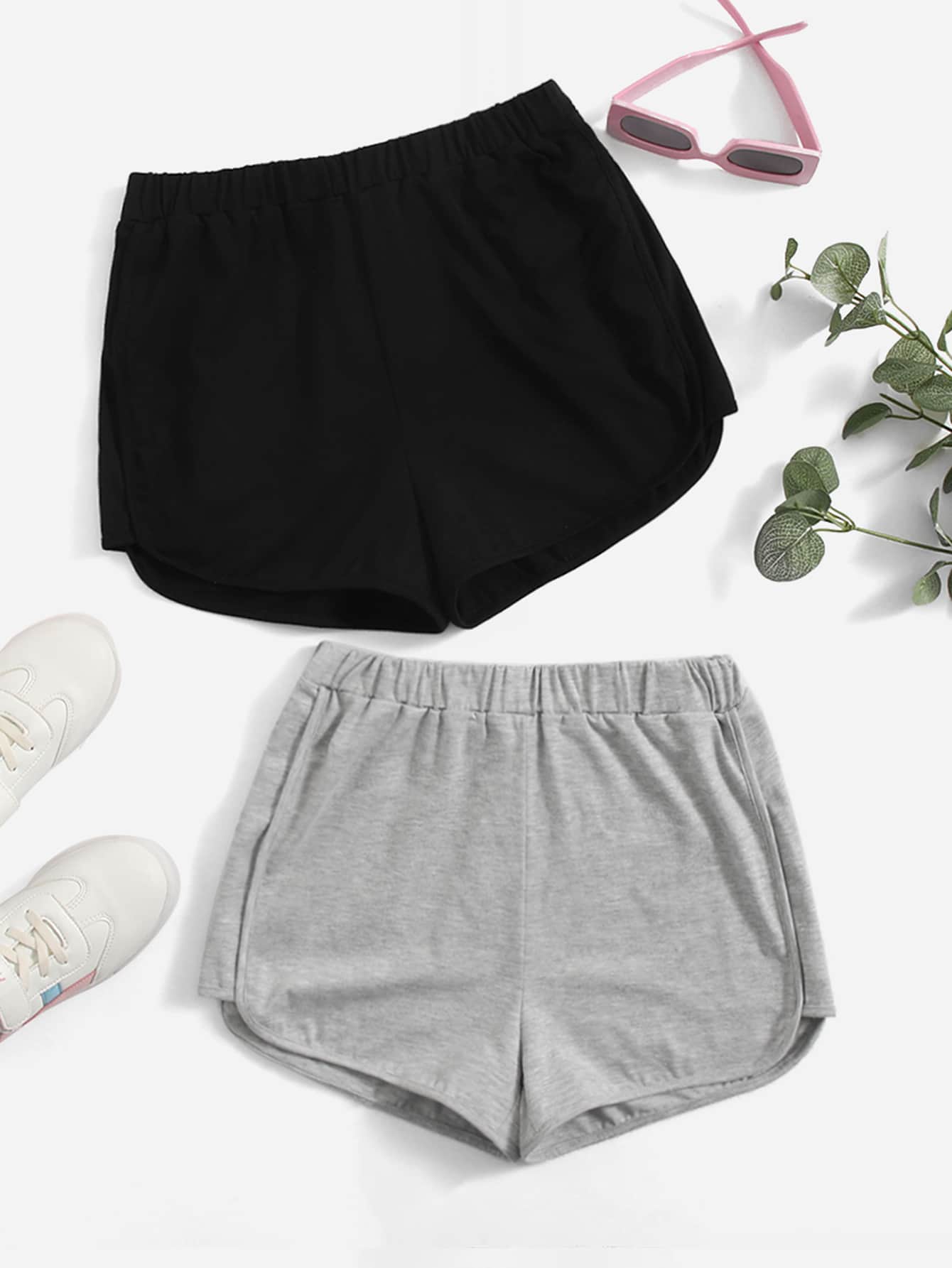 SHEIN Leap Crew Quần Short Gái màu trơn Thể thao - Nhiều màu - Xem 1