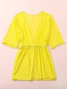Niñas Kimono de cintura con cordón de gasa - Amarillo - Ver 2