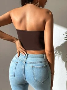 SHEIN Tall Top tubo corto unicolor - Marrón Chocolate - Ver 2