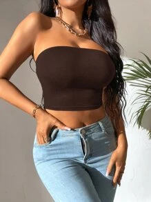 SHEIN Tall Top tubo corto unicolor - Marrón Chocolate - Ver 4