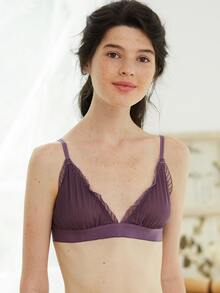 Frill Trim Lace Bralet - Purple - View 1