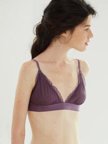 Frill Trim Lace Bralet - Purple - View 3