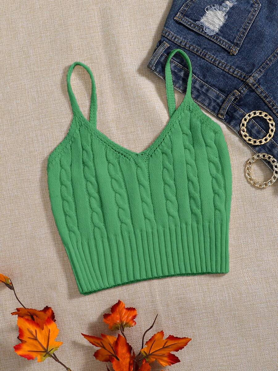 SHEIN Unity Top de tirantes tejido de cable - Verde - Ver 1