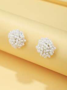 Faux Pearl Decor Stud Earrings - White - View 2