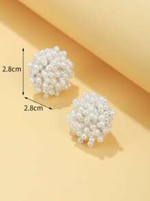 Faux Pearl Decor Stud Earrings - White - View 3
