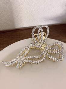 Rhinestone Bow Design Hair Claw - Gold - View 2