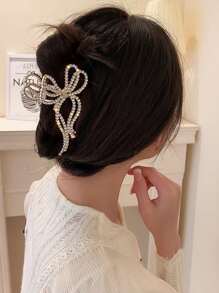 Rhinestone Bow Design Hair Claw - Gold - View 3
