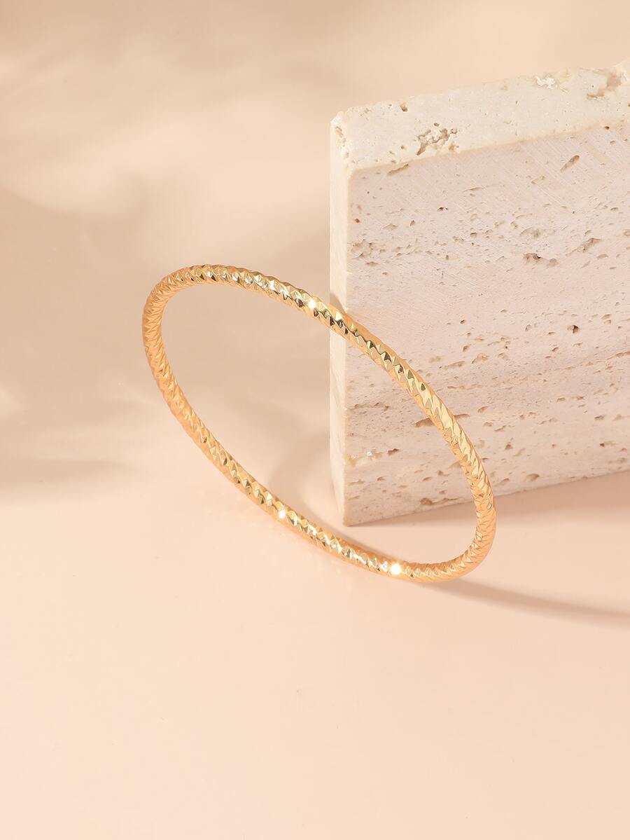 紋理質感金屬手鐲 - 金黃色 - 查看 1