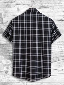 Manfinity Men 1pc Plaid Pocket Front Shirt - Black and White - View 2