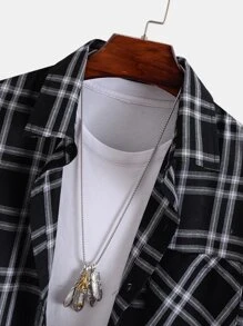 Manfinity Men 1pc Plaid Pocket Front Shirt - Black and White - View 5