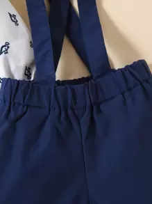 Souflis Souflis Bebis Pojke Dinosaurietryck Rosett Framtill Skjorta Bodysuit & Förkläde Shorts - Blått och Vitt - Visa 6