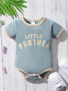 Đứa bé trai Đồ họa Chữ cái Tương phản ràng buộc Áo liền quần chặt - Màu xanh bụi bặm - Xem 1