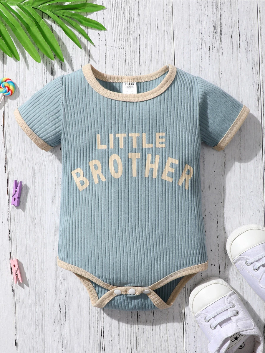 Đứa bé trai Đồ họa Chữ cái Tương phản ràng buộc Áo liền quần chặt - Màu xanh bụi bặm - Xem 1