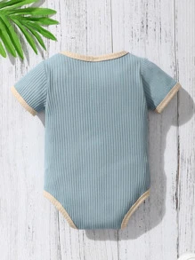 Đứa bé trai Đồ họa Chữ cái Tương phản ràng buộc Áo liền quần chặt - Màu xanh bụi bặm - Xem 2