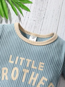 Đứa bé trai Đồ họa Chữ cái Tương phản ràng buộc Áo liền quần chặt - Màu xanh bụi bặm - Xem 3