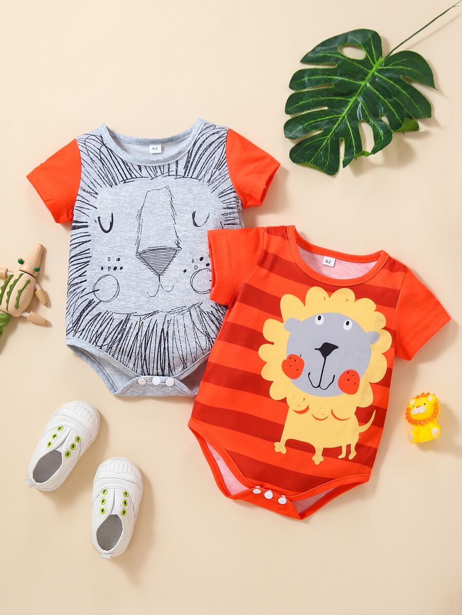 嬰兒2入組卡通圖案T恤連體衣 - 彩色 - 查看 1