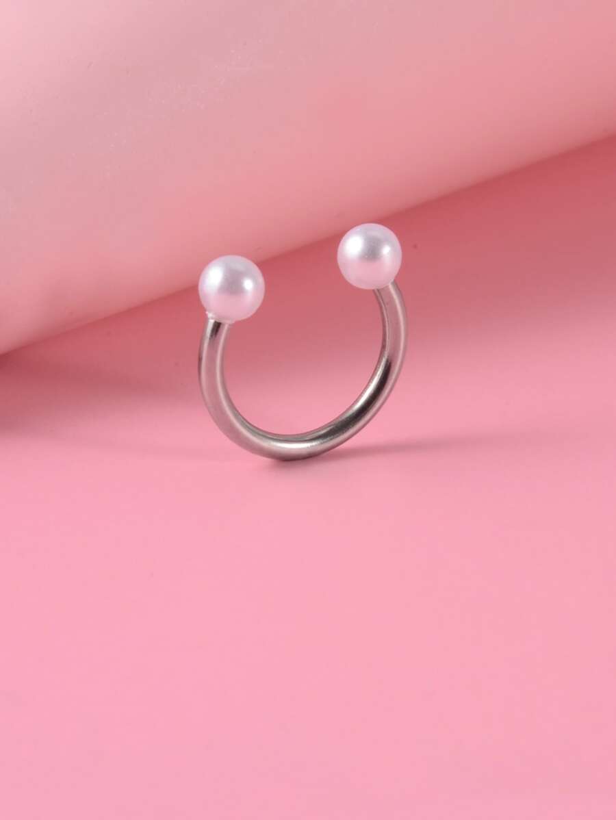 Ngọc Trai Giả Trang Trí Mũi Nhẫn Inox Thời Trang Punk Xuyên Hoàn Hảo Cho Nữ & Nam Cơ Thể Món Quà Trang Sức - Bạc - Xem 1