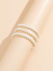 層次感假珍珠裝飾腳鏈 - 白色 - 查看 4