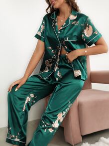 Ensemble pyjama en satin à imprimé floral, pour les vacances