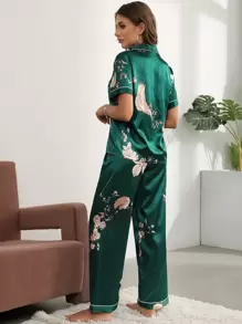 Ensemble pyjama en satin à imprimé floral, pour les vacances