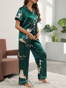 Ensemble pyjama en satin à imprimé floral, pour les vacances