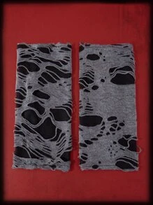 ROMWE Grunge Punk Ripped Holes Fingerless Gloves - Black - View 4