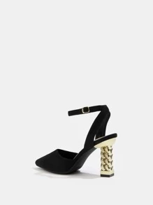 CUCCOO BIZCHIC Woman Shoes Point Toe Sculptural Heeled Ankle Strap Pumps For Summer Graduation Heels Prom Heels Vacation Shoes Summer Elegant Heels - Black - View 5