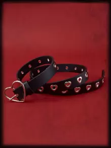 ROMWE Grunge Punk Cinturón con hebilla de corazón - Negro - Ver 2