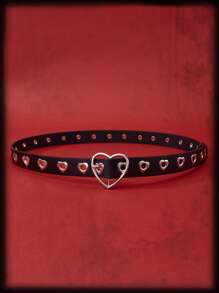 ROMWE Grunge Punk Cinturón con hebilla de corazón - Negro - Ver 3
